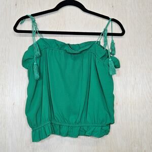 Green Spaghetti Strap Ruffle‎ EdgeTop Size Medium